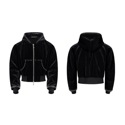 Beads Velour Zipper Hooded Jacket WN18778