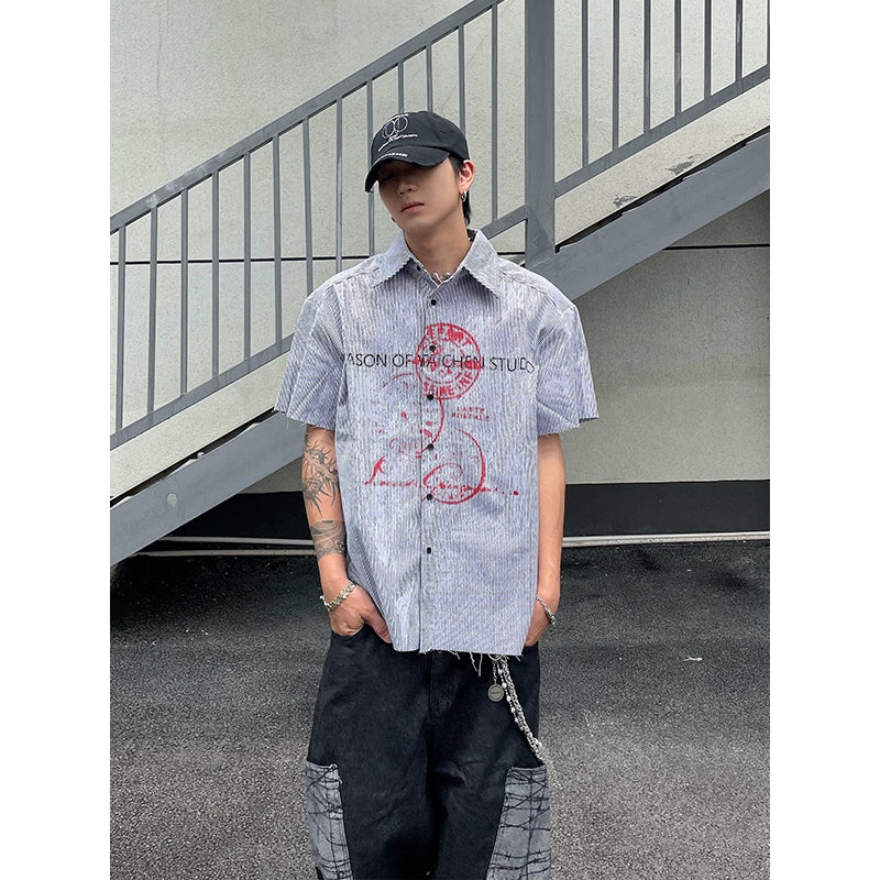 Striped Print Short Sleeve Shirt WN18831