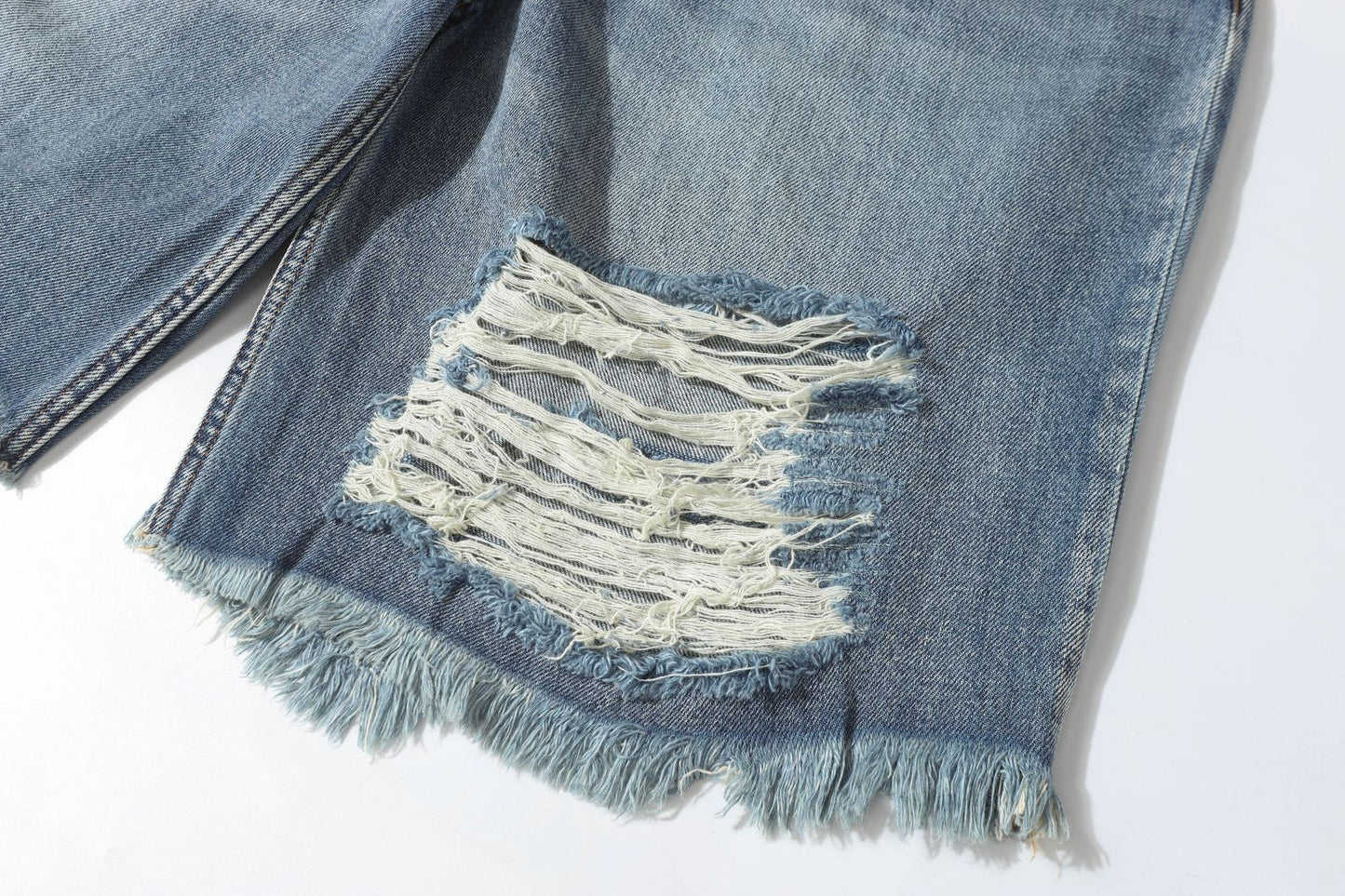 Washed Damage Denim Half Jeans WN26149