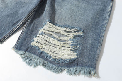 Washed Damage Denim Half Jeans WN26149