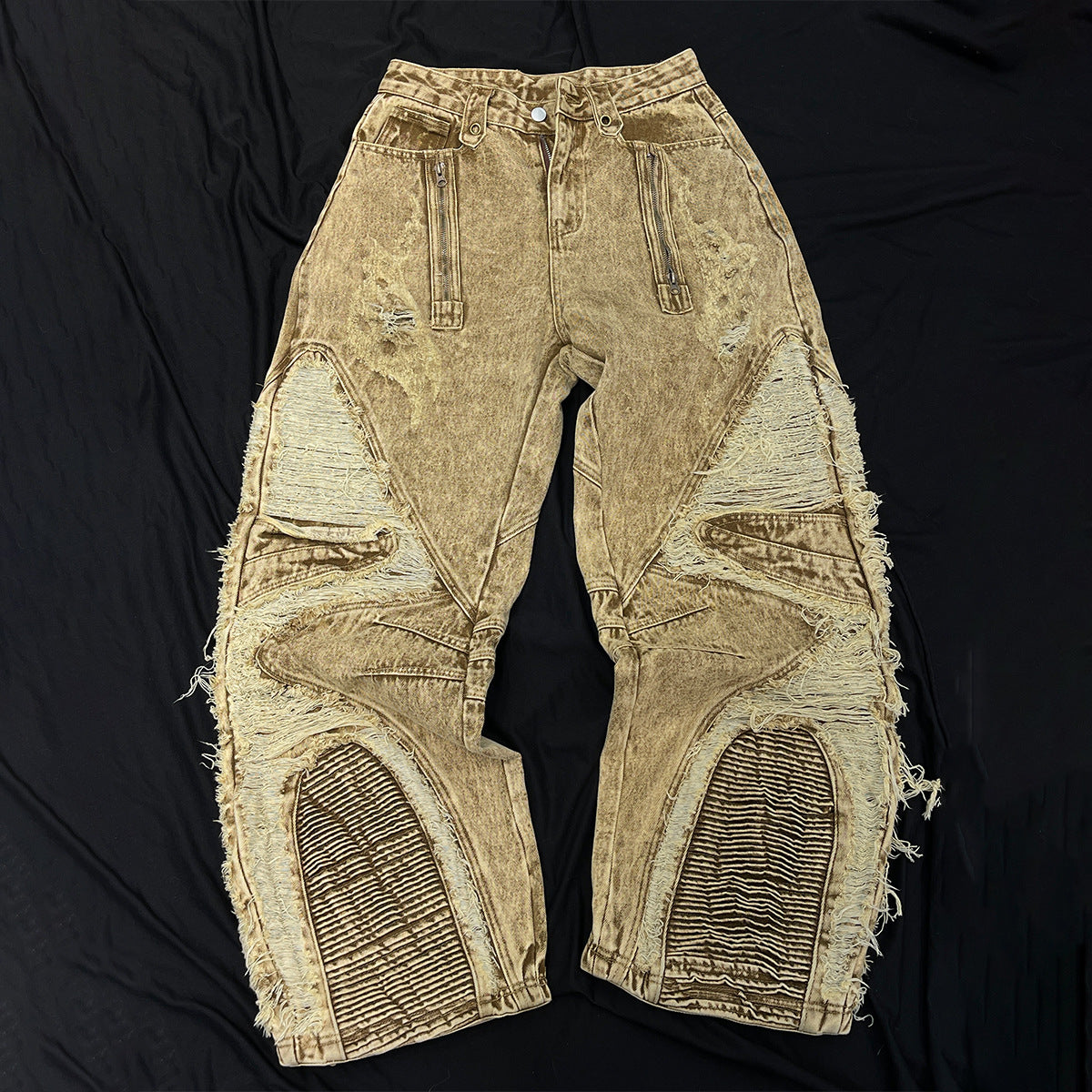 Damage Panel Wide Leg Denim Jeans WN23104