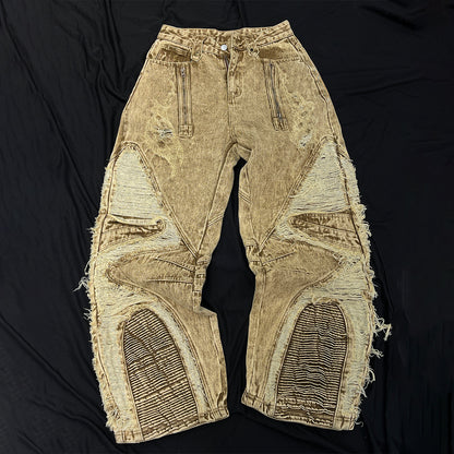 Damage Panel Wide Leg Denim Jeans WN23104