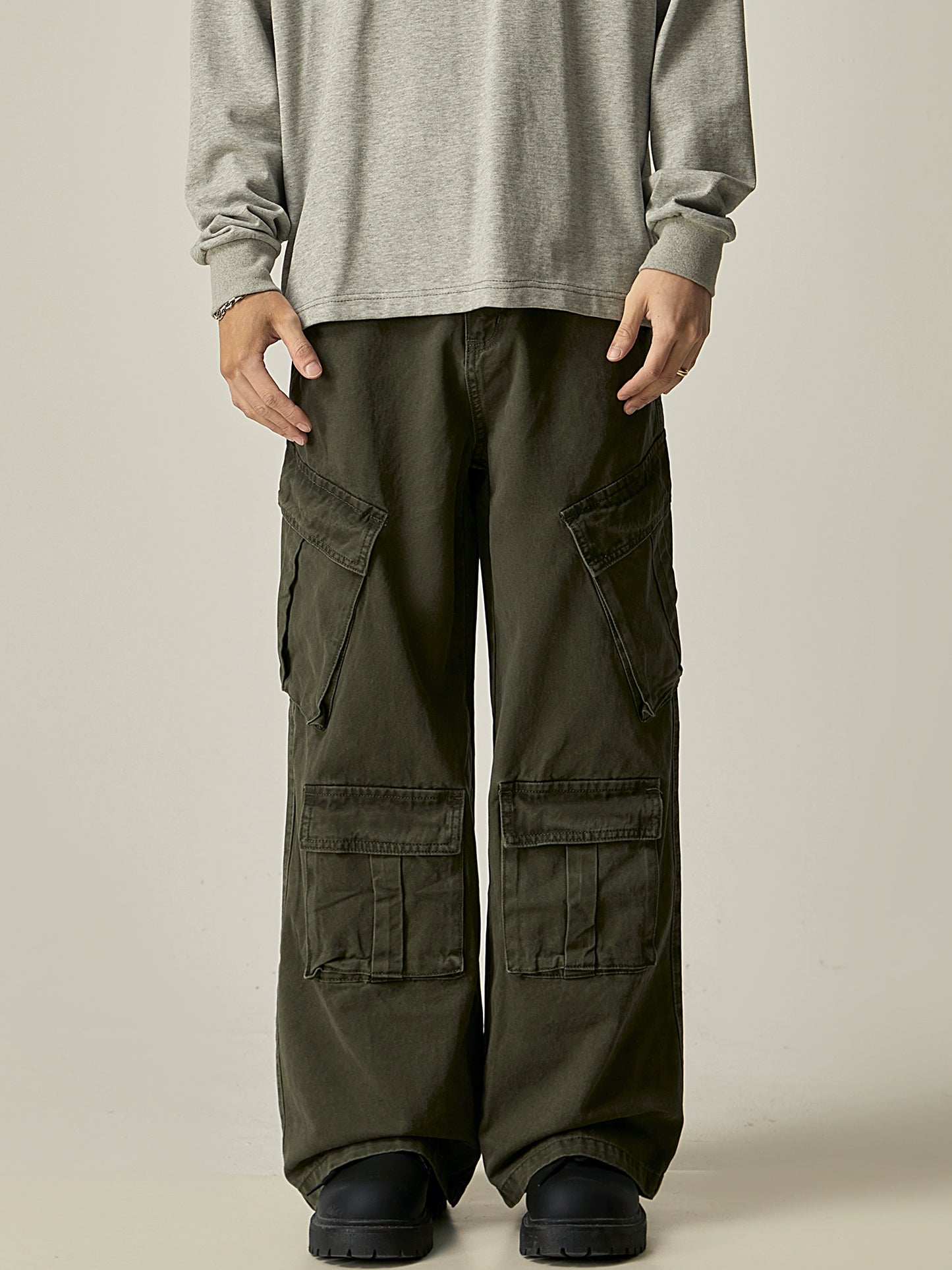 Washed Wide Leg Straight Cargo Pants WN8984