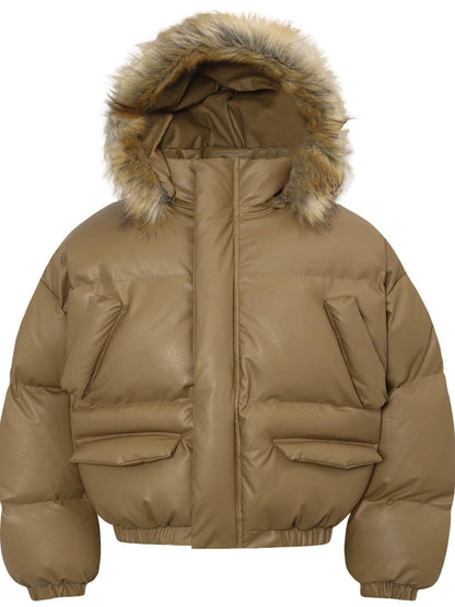 Hooded Fake Fur Plush Padded Jacket WN22191