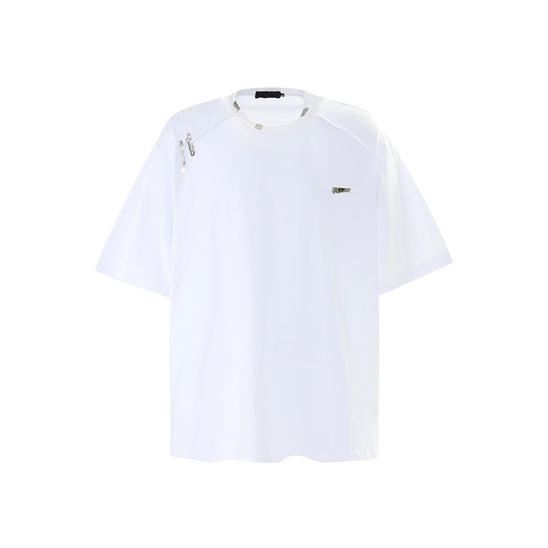 Metal Buckle Design Oversize Short Sleeve T-Shirt WN5339