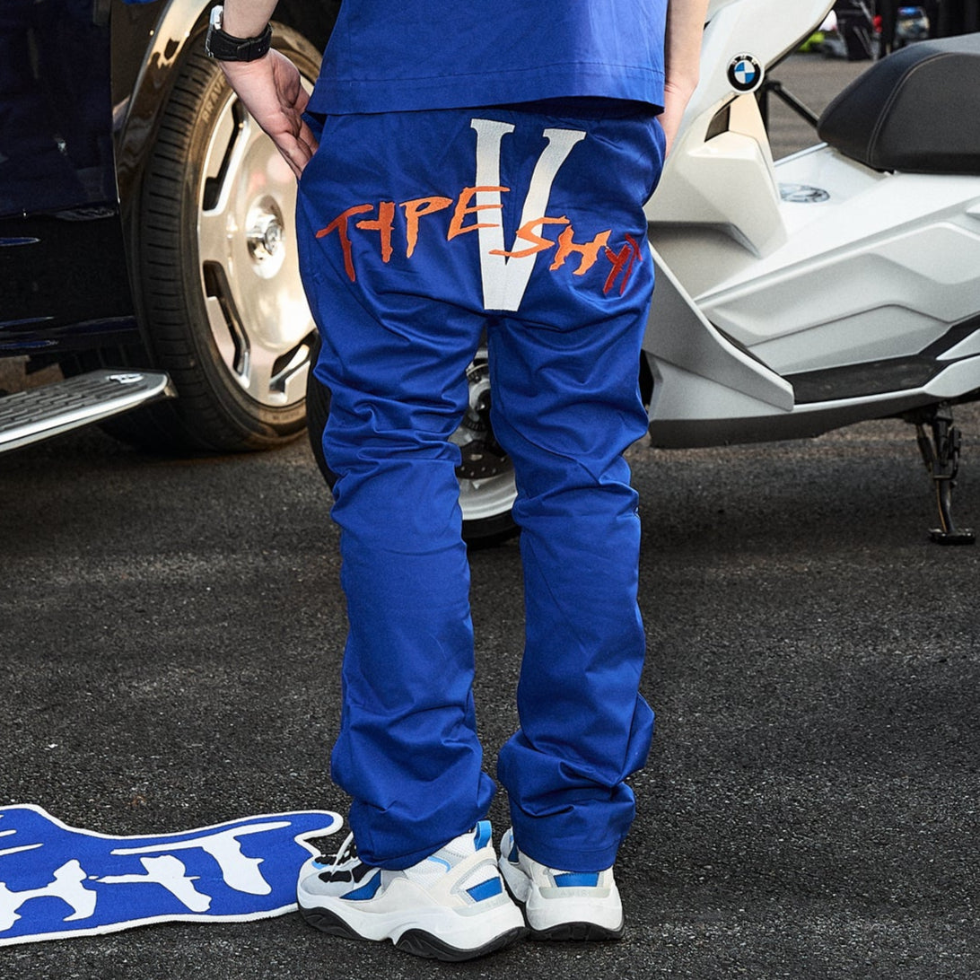 Embroidery Logo Short Sleeve Zipper Jacket & Straight Pants Setup WN21015