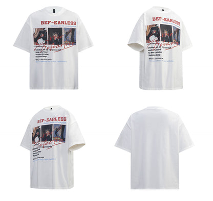 Portrait Graphic Letter Print Short Sleeve T-Shirt WN26250