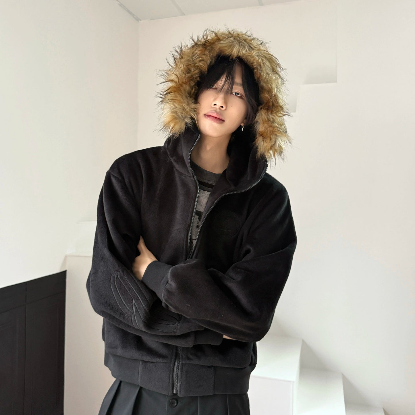 Fake Fur-Collar Zipper Hoodie WN22184