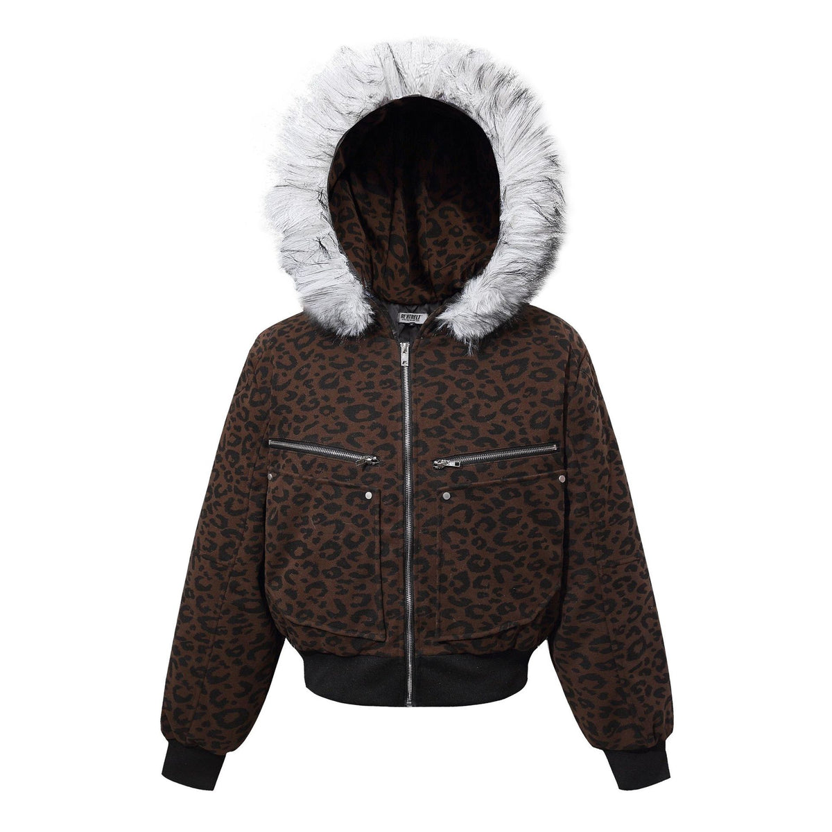 Leopard Print Fake Fur Trim Hooded Oversize Puffer Jacket WN27919