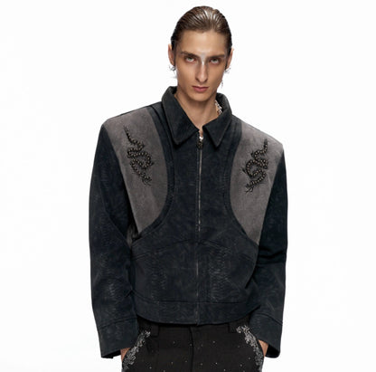 Crocodile Pattern Rivet PU Leather Jacket WN20518