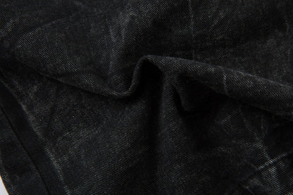 Washed Crinkle Button Fly Wide Leg Denim Jeans WN26144