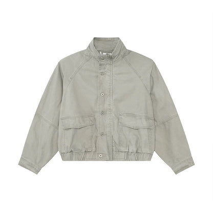 Standing-Neck Large Pocket Jacket & Wide Leg Cargo Pants Setup WN19910