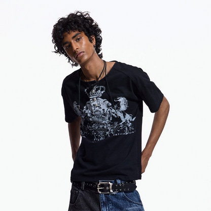 Crest Print Washed Cropped Short Sleeve T-Shirt WN27444