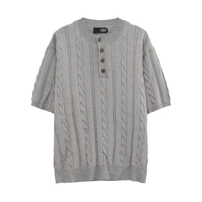 Cable Knit Henley Short Sleeve Polo Shirt WN24895