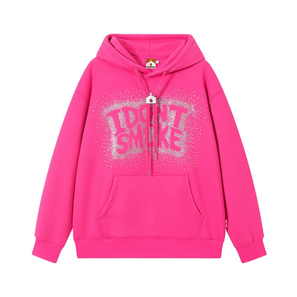 Rhinestone Logo Oversize Pullover Hoodie WN10117