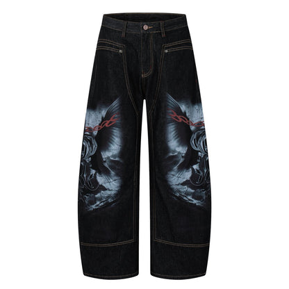 Graphic Print Wide Leg Denim Jeans WN28099
