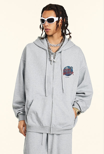 Oversize Print Zipper Hoodie WN9947