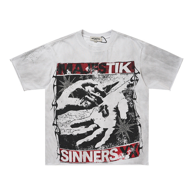 Washed Art Graphic Print Short Sleeve T-Shirt WN27822