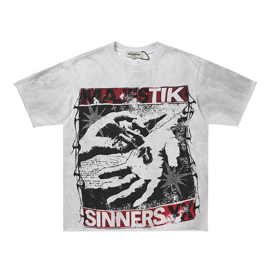 Washed Art Graphic Print Short Sleeve T-Shirt WN27822