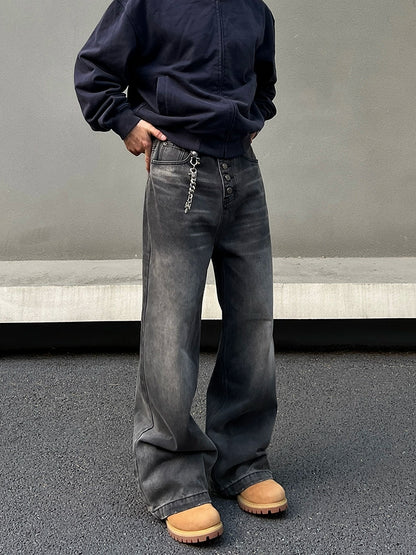 Washed Wide Leg Denim Jeans WN19506