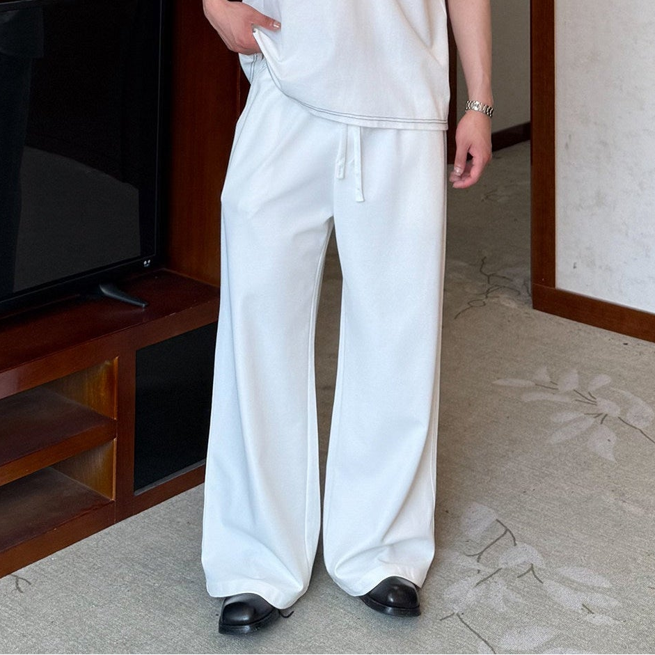 Contrast Stitch Short Sleeve Shirt & Wide Leg Trousers Setup WN24871