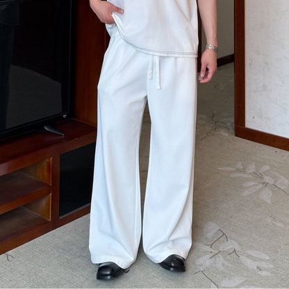 Contrast Stitch Short Sleeve Shirt & Wide Leg Trousers Setup WN24871