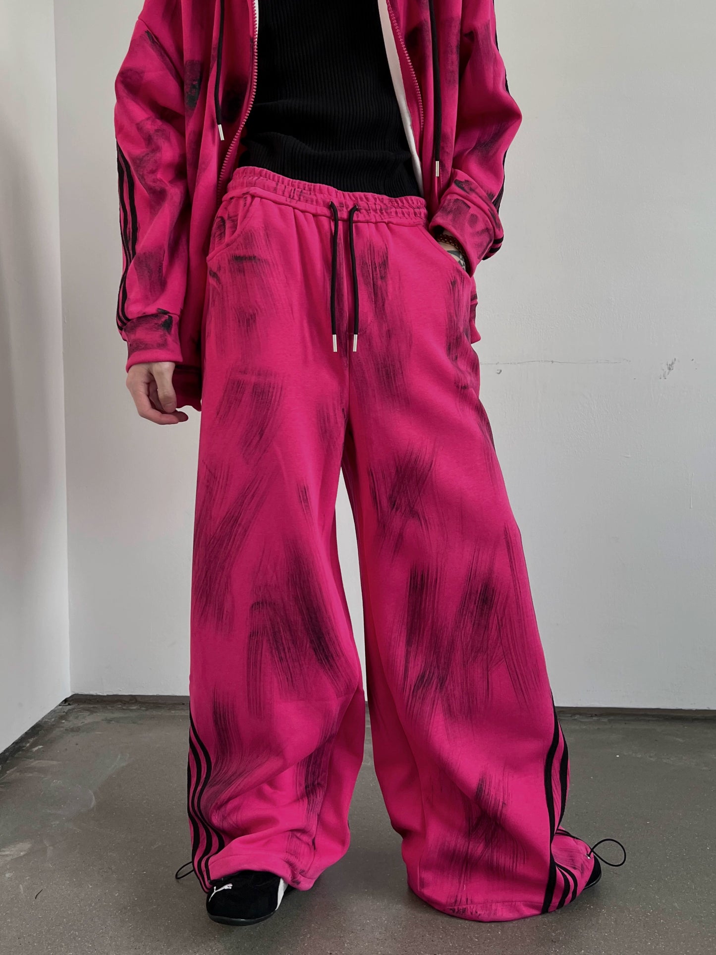 Washed Stripes Zipper Hoodie & Wide-Leg Sweatpants Setup WN10804