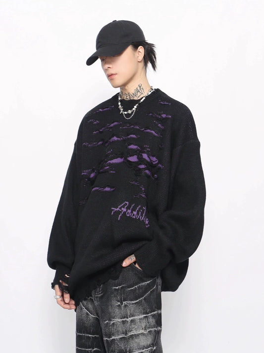 Damage Hollow-Out Oversize Knit Sweater WN10894