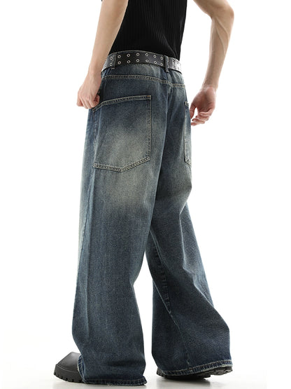 Faded Wide-Leg Straight Denim Jeans WN10266