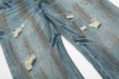 Washed Damage Barrel Denim Jeans WN26080