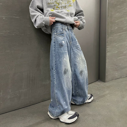 Splashed Paint Graffiti Wide Leg Denim Jeans WN10765