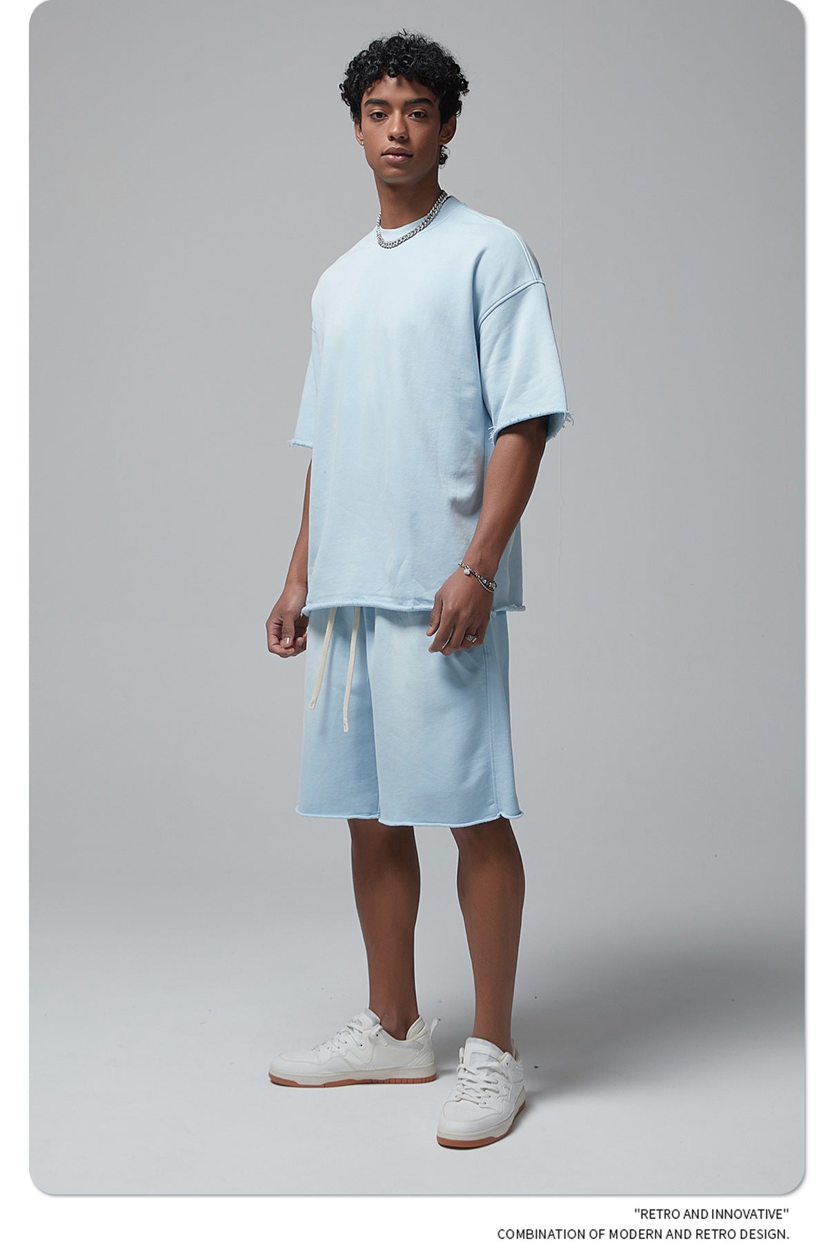 Oversize Spray-dyed Short-sleeve T-shirt & Spray-dyed Short Sweatpants Setup WN6639