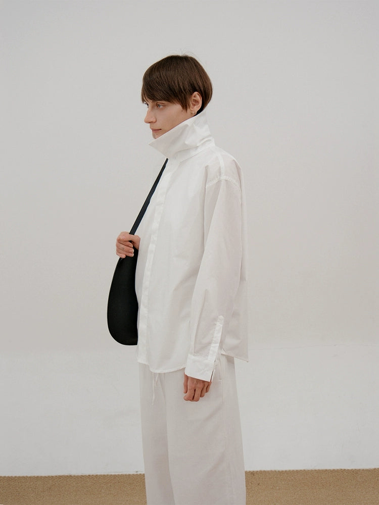 High-Neck Lapel Long Sleeve Shirt WN21677