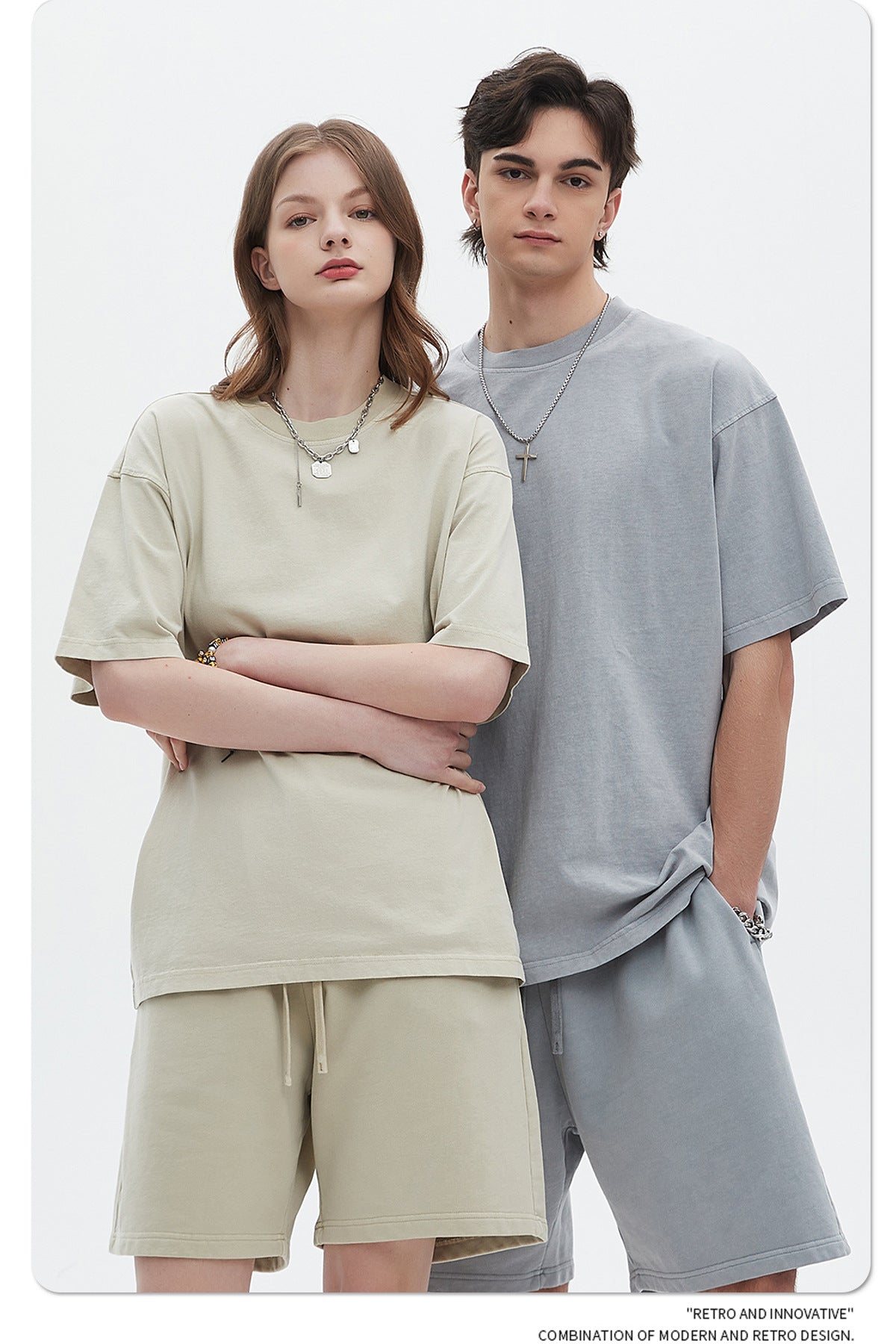 Oversize Washed Short-sleeve-T-shirt & Washed Short Sweatpants Setup WN6633-K