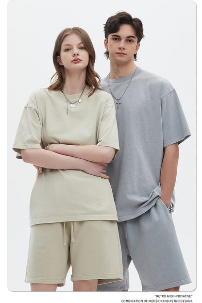 Oversize Washed Short-sleeve-T-shirt & Washed Short Sweatpants Setup WN6633-K
