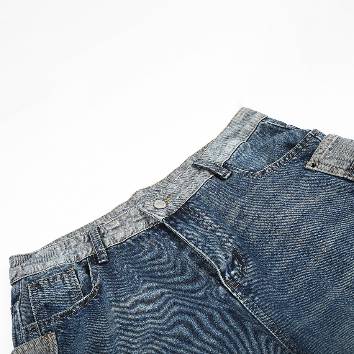Deconstruction Patchwork Wide Leg Half Denim Pants WN25618