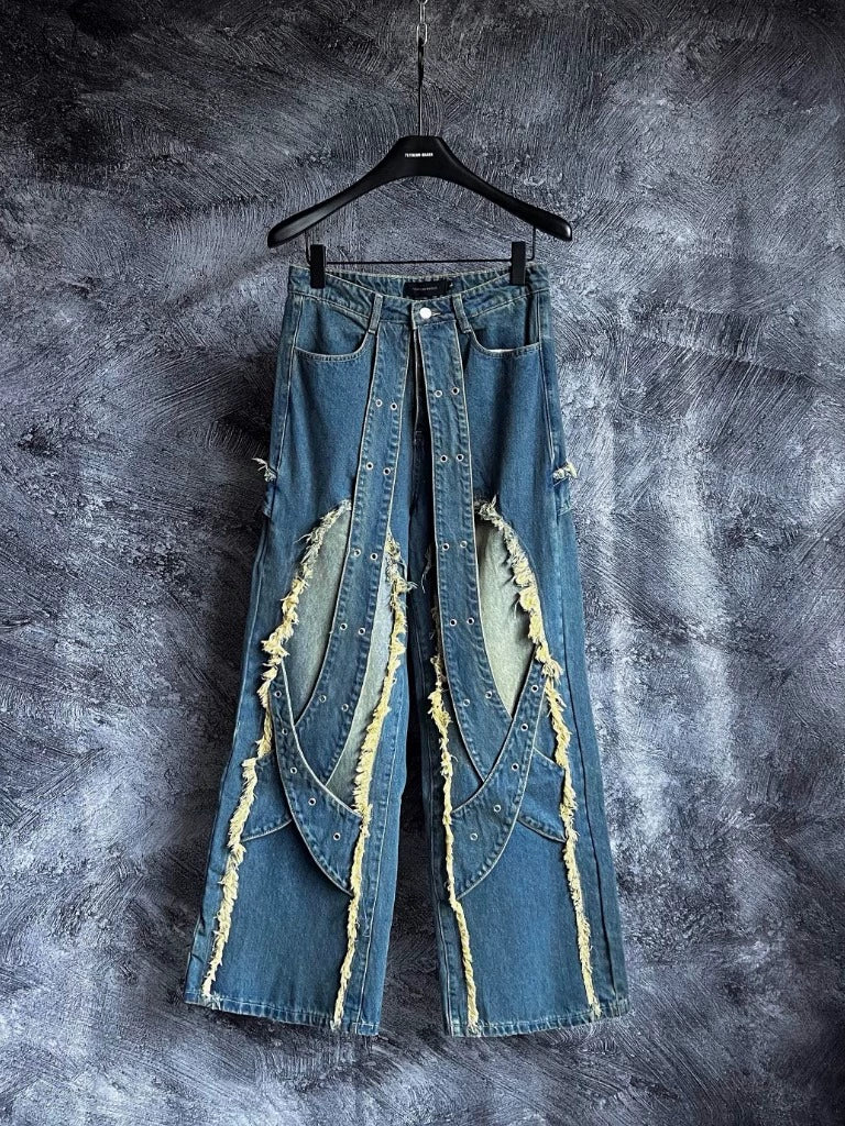 Wide-leg Damage Denim Jeans WN8687