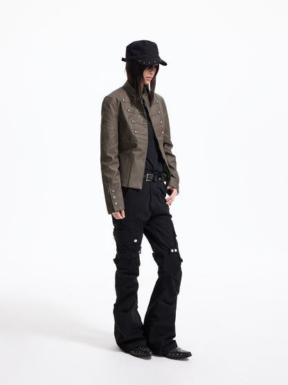 Snap Button Strap Mid-High-Rise Flare Pants WN27307