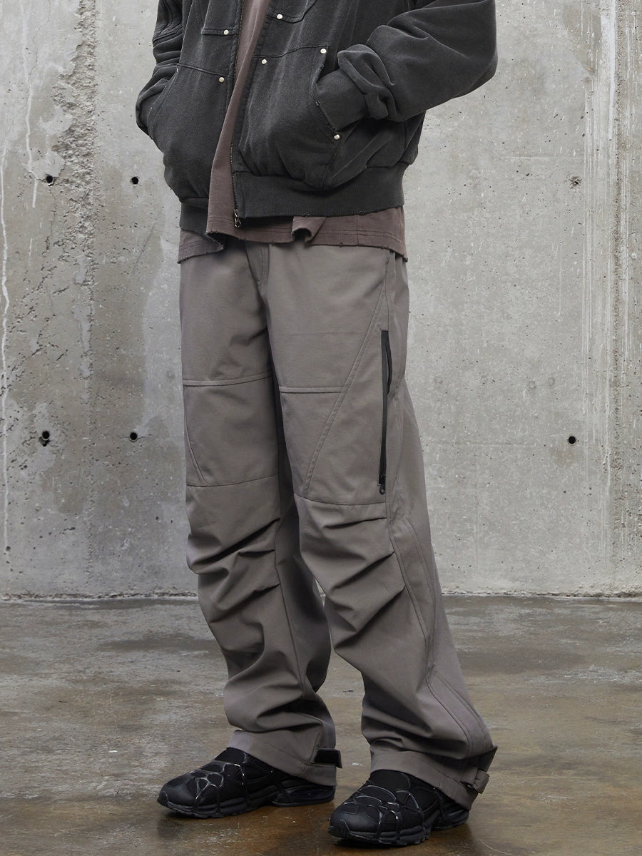 Nylon Ruched-Knee Multi-Pocket Straight Cargo Pants WN12276