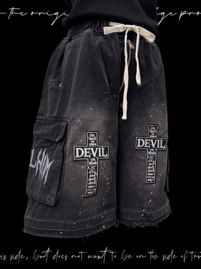 Raw Hem Paint Splash Cargo Half Pants WN23812