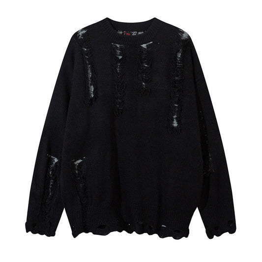 Oversize Frayed Hem Damage Knit Sweater WN11450