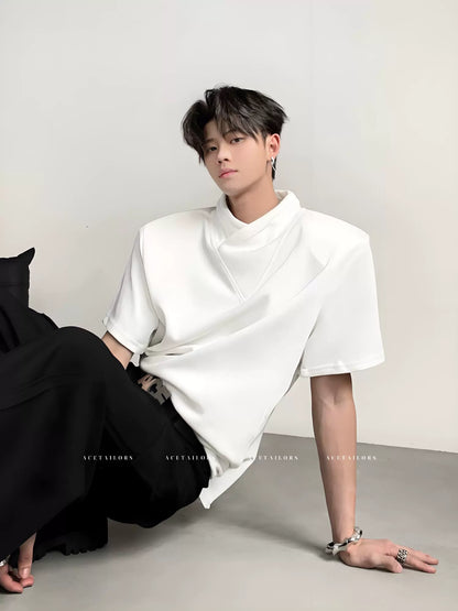 Double-Layer V-Neck Short Sleeve T-Shirt WN20078