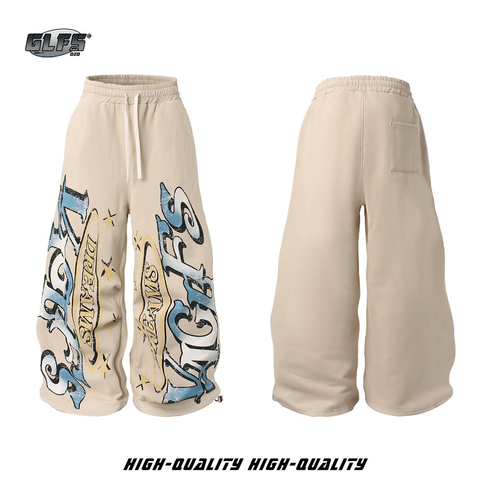 Graffiti Letter Print Drawstring Sporty Pants WN26420