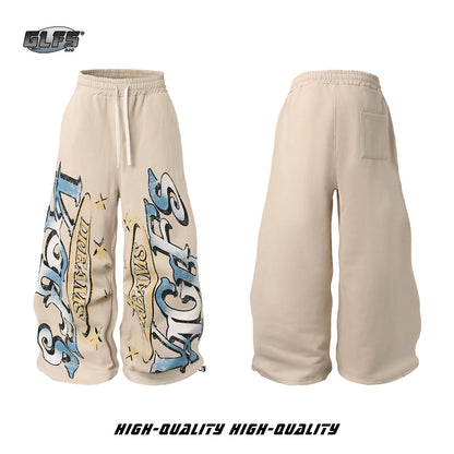 Graffiti Letter Print Drawstring Sporty Pants WN26420