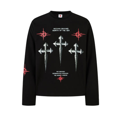 Cross Graphic Print Waffle Long Sleeve T-Shirt WN25984