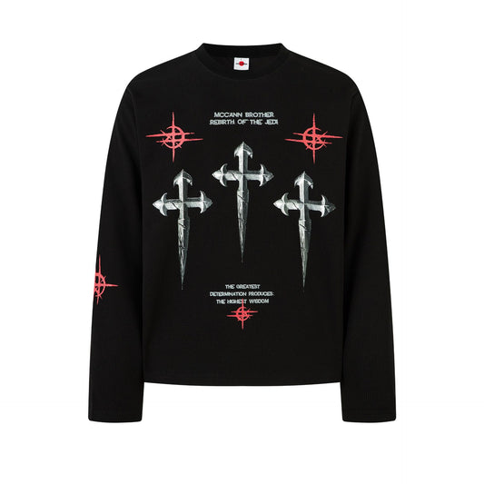 Cross Graphic Print Waffle Long Sleeve T-Shirt WN25984