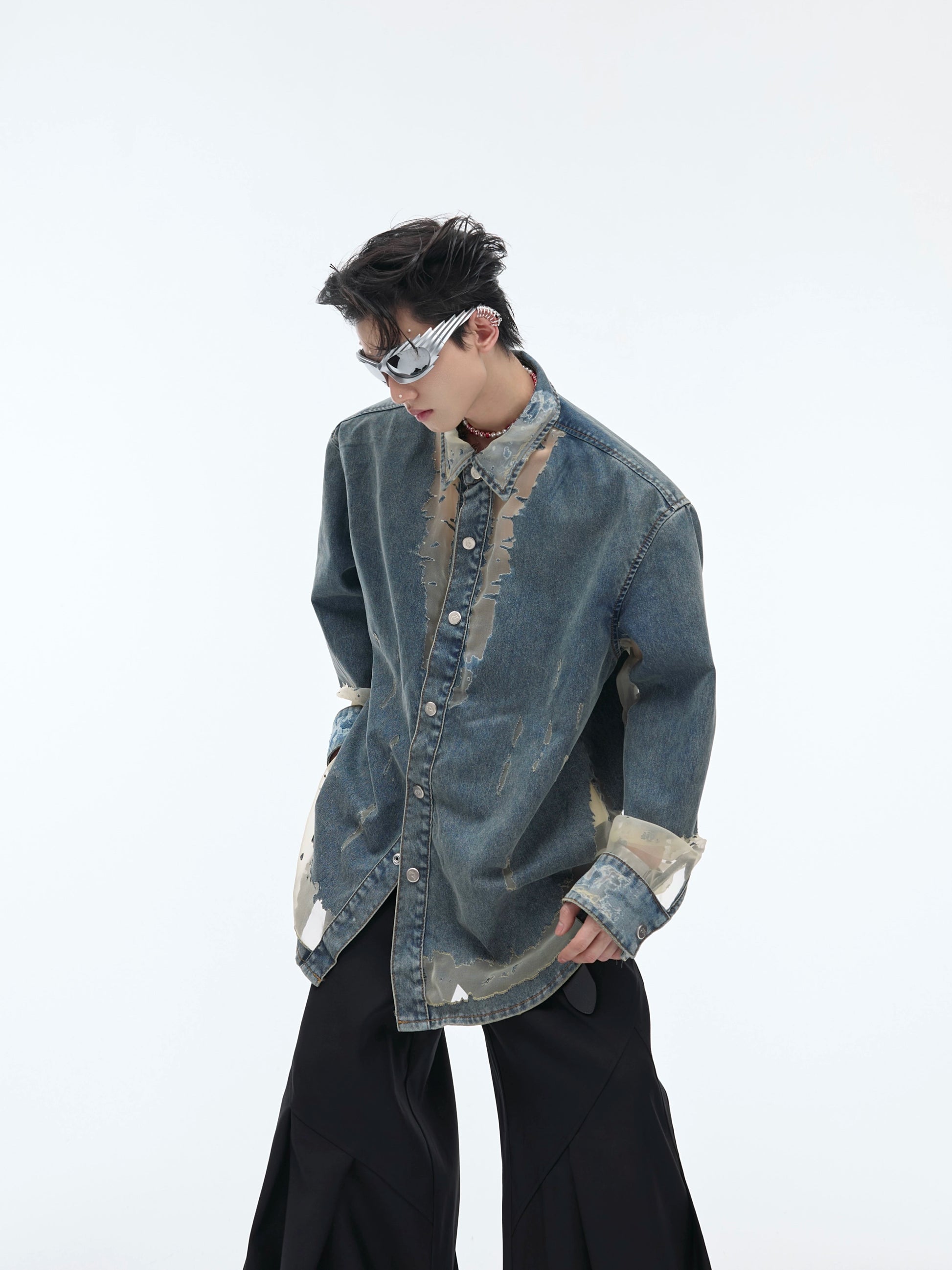 Oversize Damage Sheer Denim Shirt WN5601 WONDER NOAH