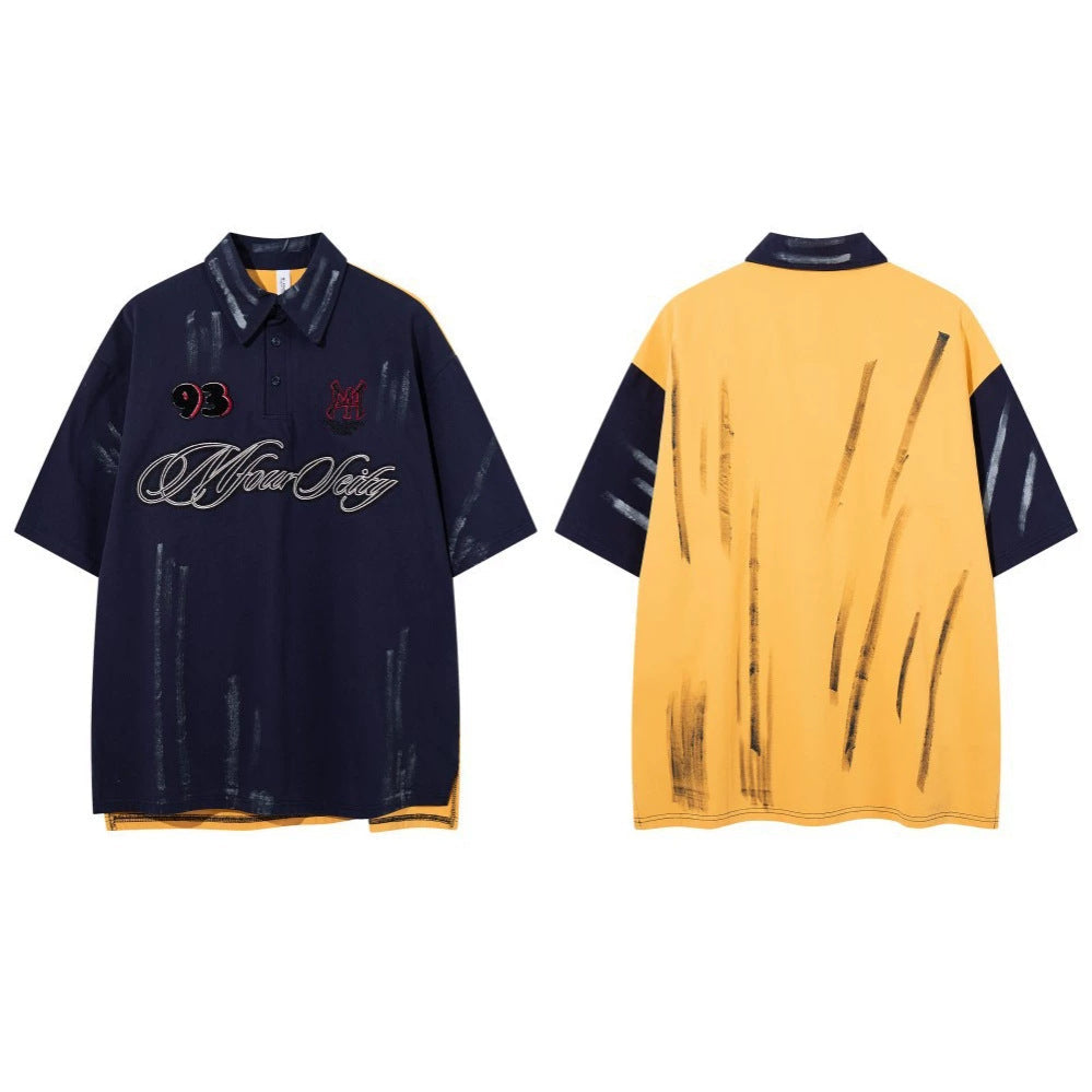 Paint Embroidery Oversize Short Sleeve Polo Shirt WN28089