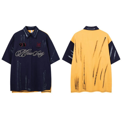 Paint Embroidery Oversize Short Sleeve Polo Shirt WN28089