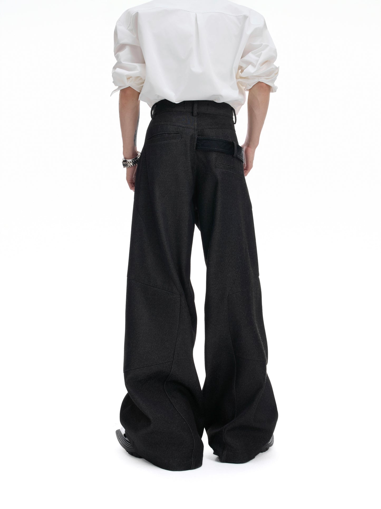 Crocodile Pattern Belted Wide Leg Straight Trousers WN20523